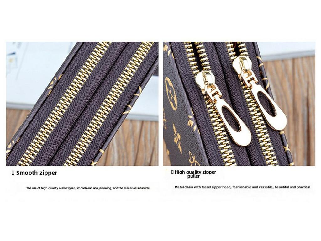Pochetă lungă cu fermoar dublu pentru femei - Portofel la modă de capacitate mare cu buzunar pentru telefon