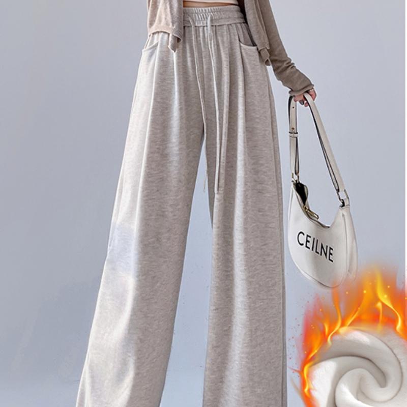 

Осенне-зимние теплые широкие брюки из плюшевого бархата для женщин, свободные прямые повседневные брюки с высокой талией, женские однотонные модные женские брюки со шнурком 25711 XL