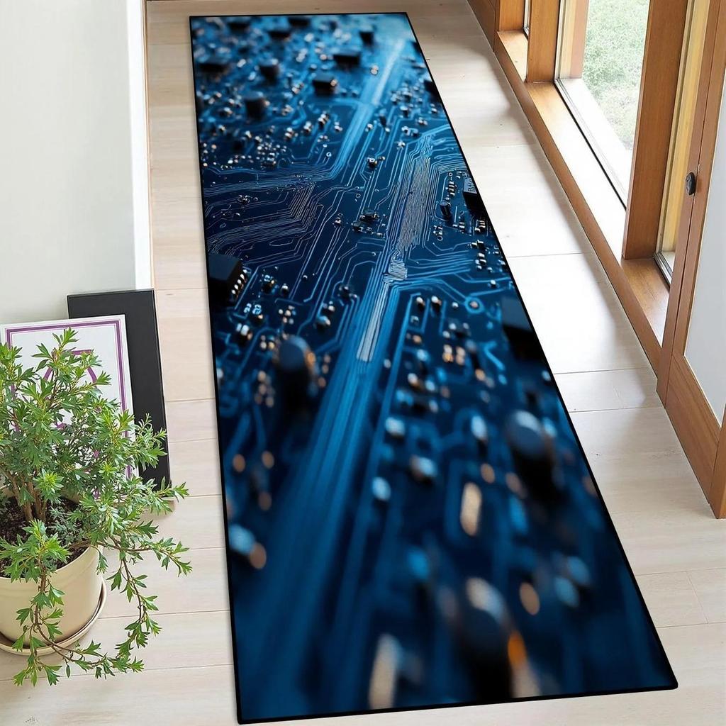 Circuit Board Runner Rug Modern Tech Style Print Soft Non-slip Floor Mat Daily Home Decor Carpet for Hallway Bedroom Gamer Room