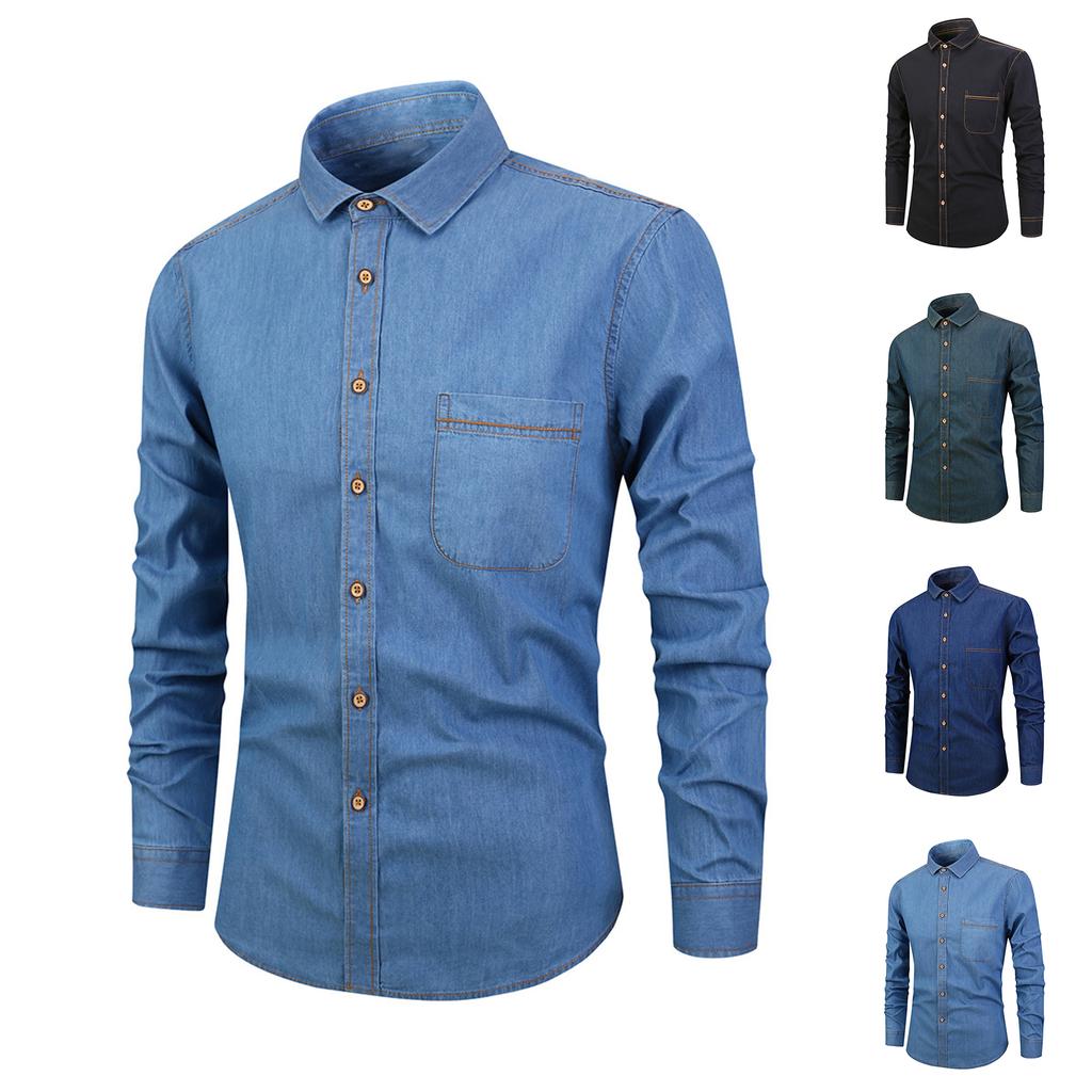 Men's Tight-fitting Denim Shirt Men's Long-sleeved Retro Shirt Men's Denim Jacket