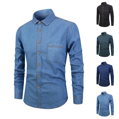 Herren Enganliegendes Denimhemd Herren Langarm Retrohemd Herren Jeansjacke