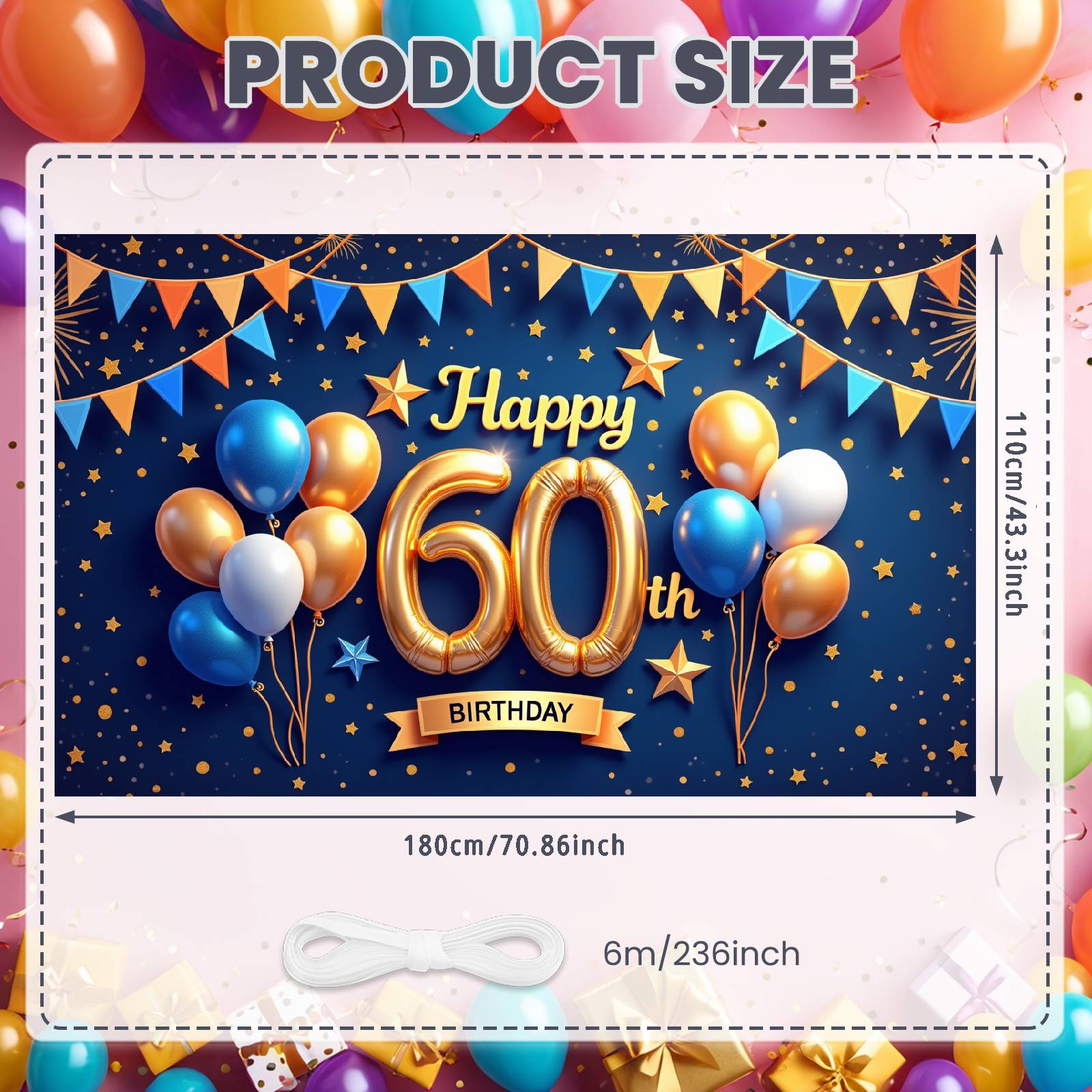 

Happy 60th Birthday Banner Glitter Star Ornaments 60th Birthday Banner 60th Celebration Background For Birthday Dinner