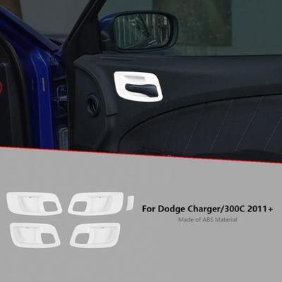 Interior Door Handle Bowl Decor Trim Cover Bezels for Dodge Charger 2011+ White