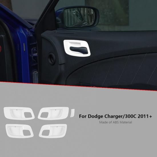 

Interior Door Handle Bowl Decor Trim Cover Bezels for Dodge Charger 2011+ White