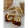 Elegant Vintage U-Shaped Hoop Earrings with Golden-Tone Finish & Resin Inlay Stylish Everyday Accessory for Women, Perfect Gift