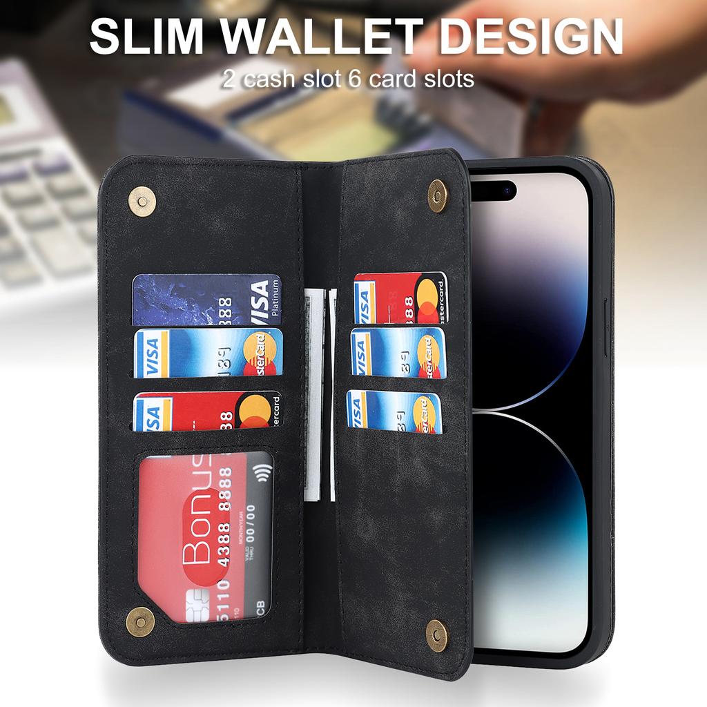 Leather Case for iPhone 15 14 Pro Max Plus Support Wireless Charging Strong Magnetic Wallet Protection Cover for Iphone 14 15