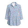 Women Button Down Shirt Vintage Floral Print Three Quarter Sleeve Loose Fit Blouse with Collared Neckline Casual Top