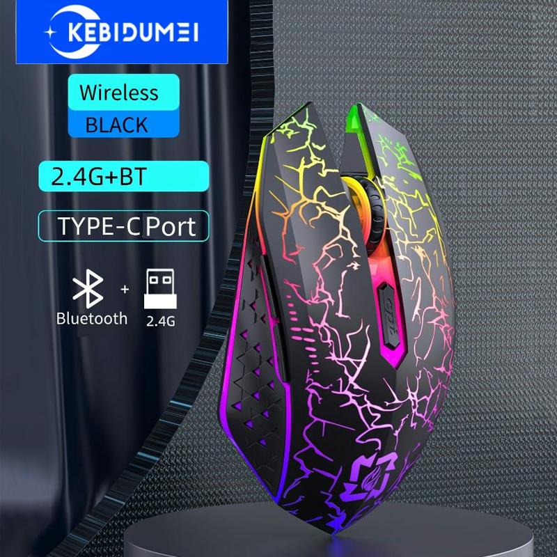 2,4G trådløs Bluetooth-mus Gaming-mus Silent Mouse Oppladbar mus RGB 1600 DPI-mus for datamaskin bærbar PC Nettbrett PC Macbook