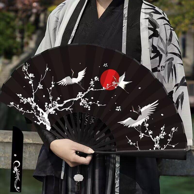 Summer Outdoor Decorative Folding Fan Bamboo And Wood Cloth Face Large Size Double-Sided Hand Fan Home Decoration Chinese Gift