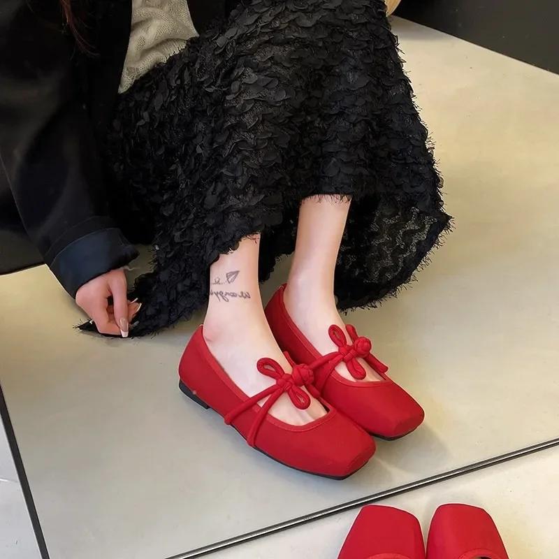 Fashion Elegant Woman Shoes Hot Sale Slip on Shallow Women's Loafers Outdoor Dress Flats Women Square Toe Weave Soft Bottom Ladies Shoes