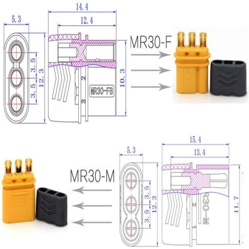 5 Pairs Amass MR30 Plug to MR-30 Bullet Male and Female Connector Adapter with Sheath Housing for DIY Battery RC Car Airplane