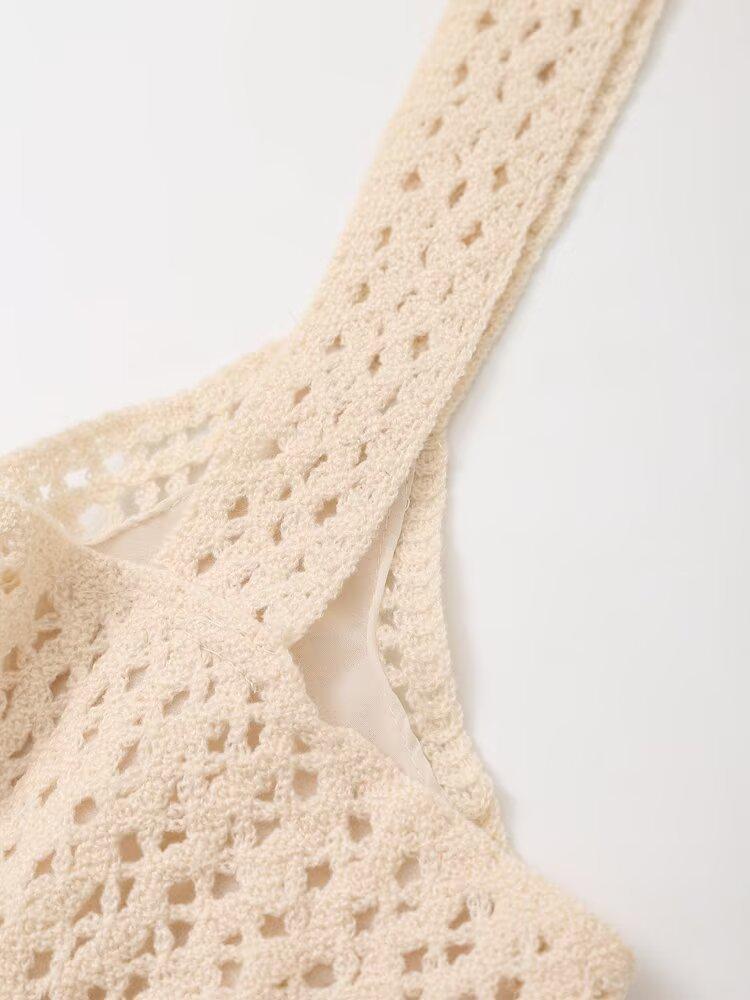 Summer Fashion: European & American Style Hollowed-Out Embroidered Knit Camisole