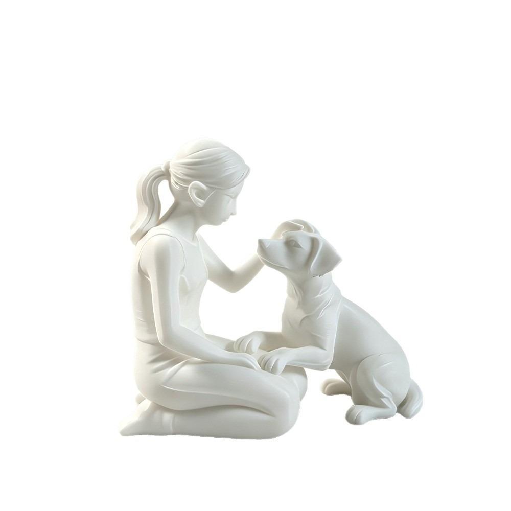 Creative Girl And Dog Statues Cute Canine Statues Crafts Nordic-Style Ornaments Bedroom Decor
