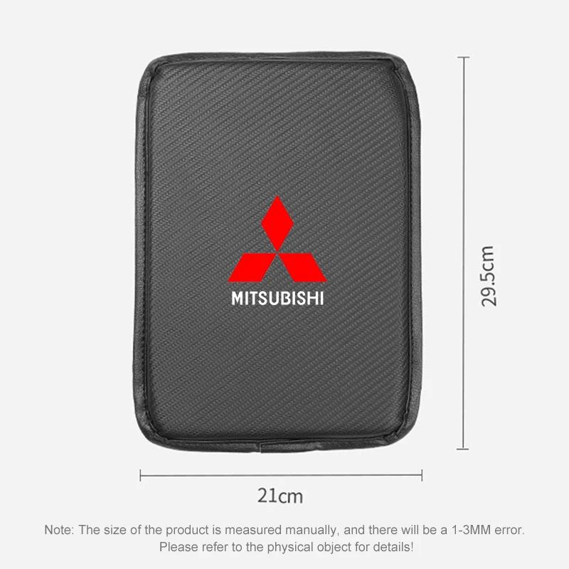 1Pcs Carbon Fiber Leather Car Console Box Pad Car Armrest Cushion Emblems For Mitsubishi ASX Lancer 10 Pajero Outlander L200