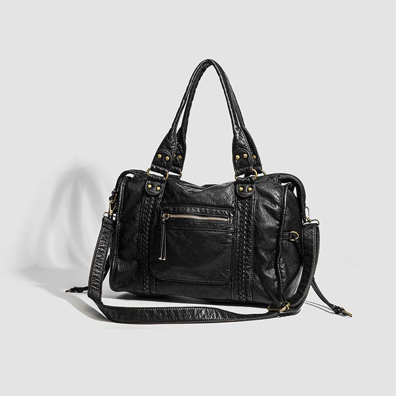 2025 French Retro Washed Shoulder/Crossbody Tote - Women's Large Capacity Motorcycle Bag