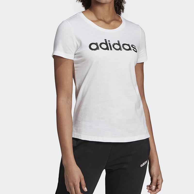 Adidas Color Block Letter Print Sports Fitness Short Sleeve T-Shirt Women Tops White EI4559