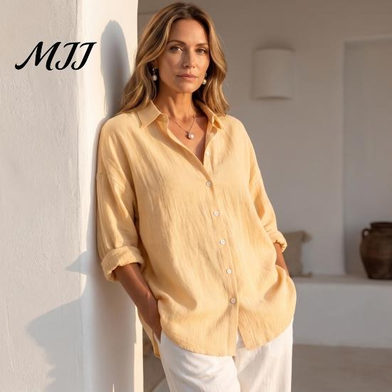 Solid Color Blouses Women Casual Button Front Shirt, Long Sleeve Turndown Collar Blouse, Work Shirts Drop Shoulder Fall Top for Daily Wear