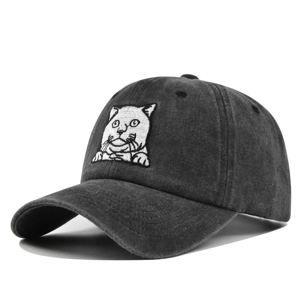 Vintage Cat Embroidery Baseball Cap - Distressed Adjustable Dad Hat For Women/Men Unisex Streetwear Cap