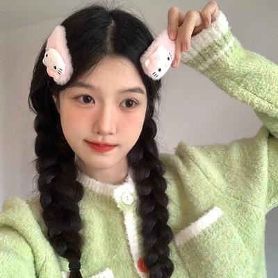 Pink Cartoon Cat Hairpin for Girls - Cute Plush Side Bangs Clip