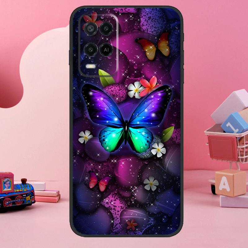 Black Beautiful Butterfly Case For Oppo A18 A38 A58 A78 A98 A74 A54 A94 A80 A60 A40 A96 A76 A16 A15 A17 A57 A77 A5 Pro