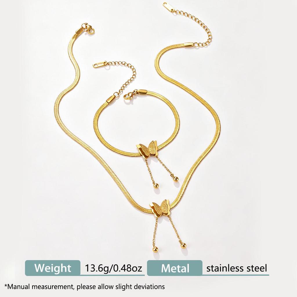 Stylish Stainless Steel Butterfly Necklace & Bracelet Set - Trendy High-End Women's Jewelry