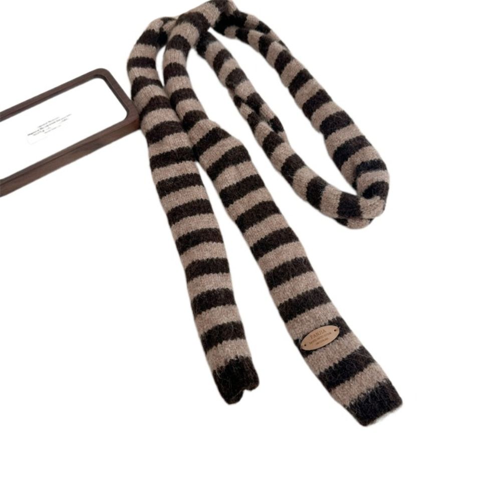 Korean Style Black Grey Stripe Women Long Scarves Knitted Slim Y2K Girl Scarf Warm Neck Cotton Skinny Scarf Fashion Streetwear