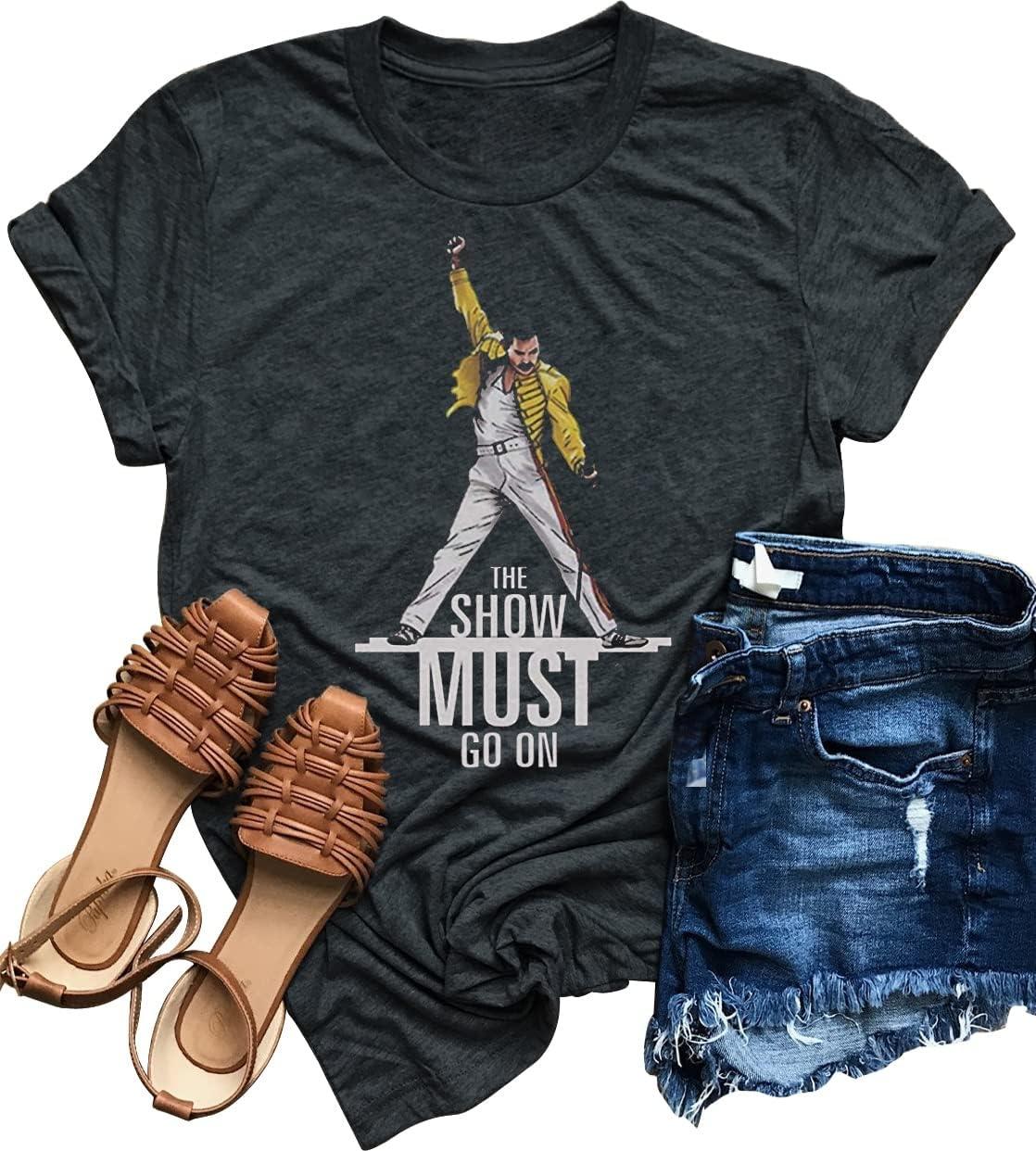 Винтажная футболка Queen The Show Must Go On Летняя Забавная с графикой Фредди Меркьюри Топ для любителей музыки S