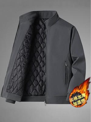 Men's Winter Cotton Jacket with Velvet Lining - Thick Warm Stand Collar for Middle-aged and Elderly