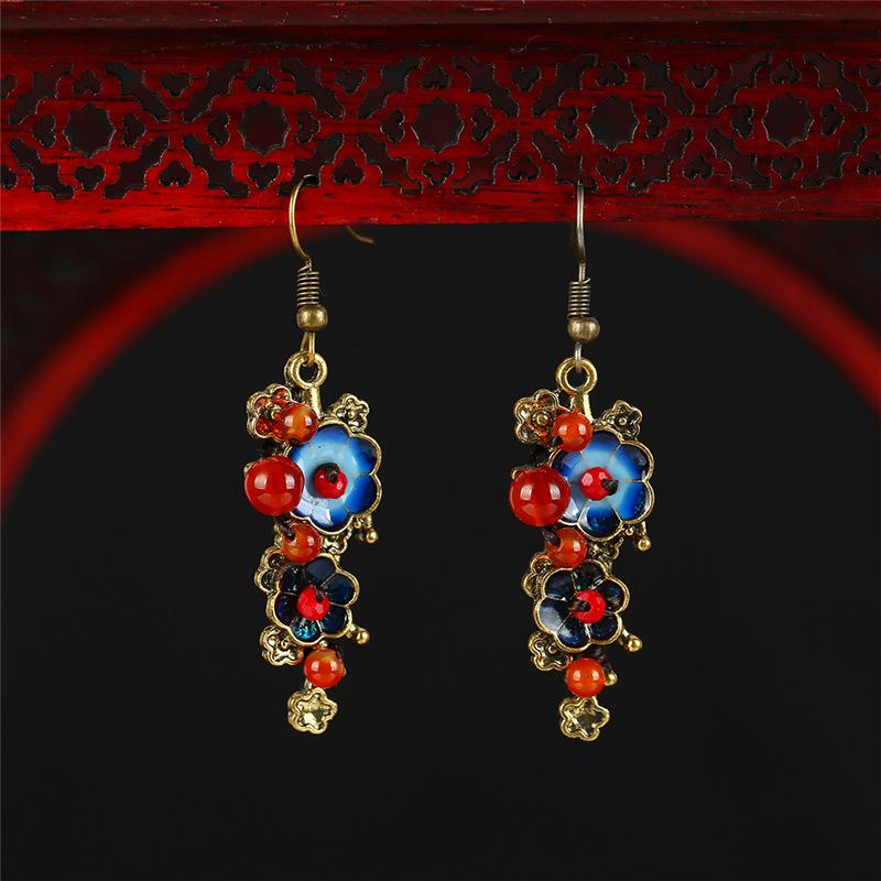 Handmade Classical Jade Fringed Earrings, Retro Female Long Style Temperament Agate Shell Antique Earrings, Earrings.