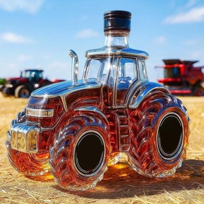 Whiskey Bottle 300ml Tractor Shape Alcohol Dispenser Glass Whiskey Decanter Bottle for Brandy Bourbon Drinks Beverages Family