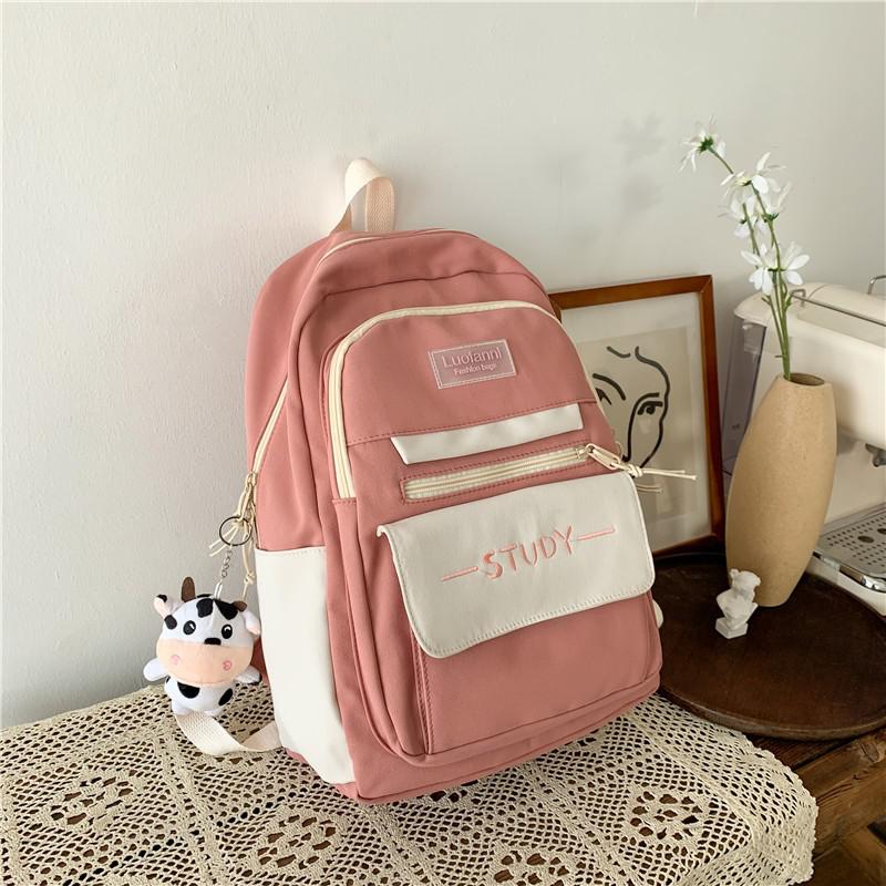 Fashion Contrast Color Women's Backpack Waterproof School Bags For Girls Large Capacity Students Bag Anti-theft School Backpack