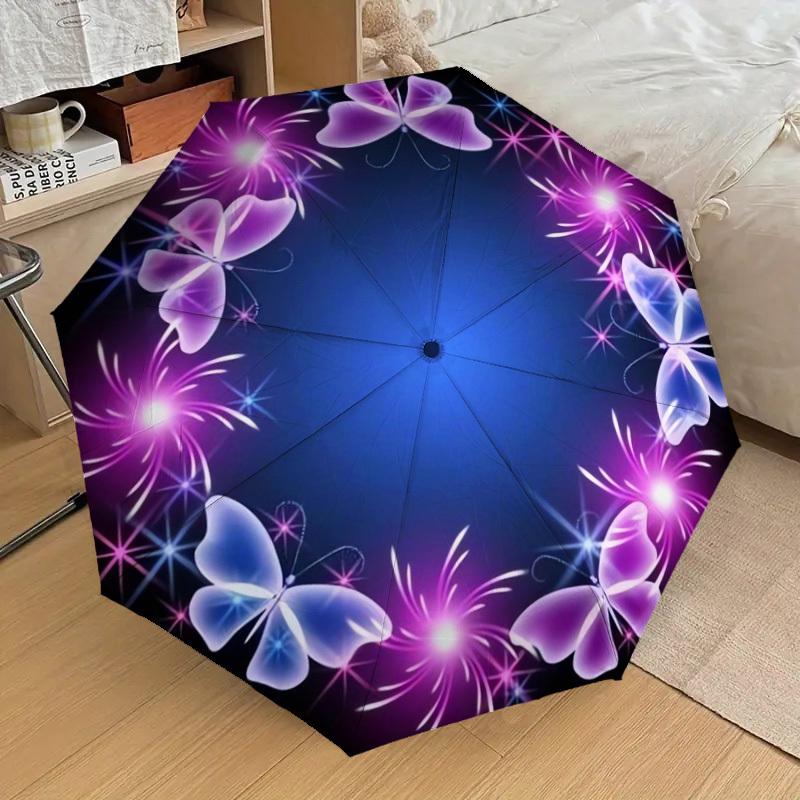 1pc Butterfly Fireworks Circular Frame Umbrella with Plastic Handle,Suitable for All Seasons Home Travel Outdoor UmbrellaDD1801