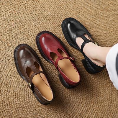 Mode Nieuwe Lente/zomer Echt Lederen Mary Jane Schoenen voor Dames Mode Dikke Hakken Ronde Neus Dames Pumps Plateauschoenen Dames