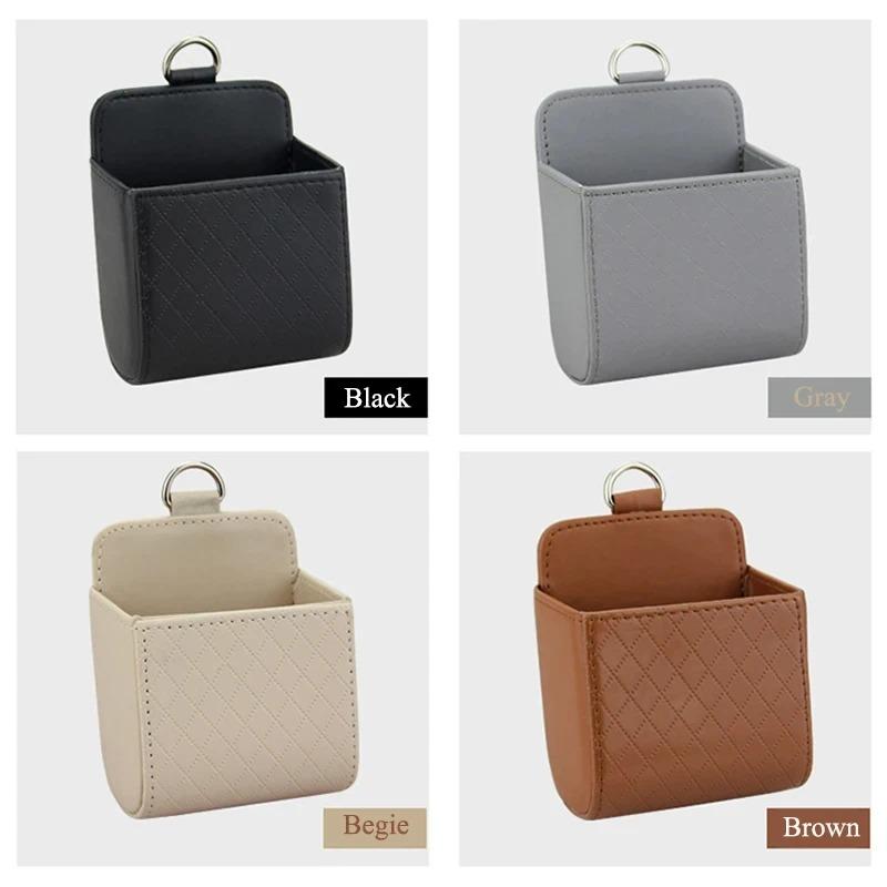 Car Storage Bag Car Air Outlet Debris Bag For Mobile Phone Key Sunglasses Vent Dashboard Tidy Hanging Leather Organizer Box 1pc