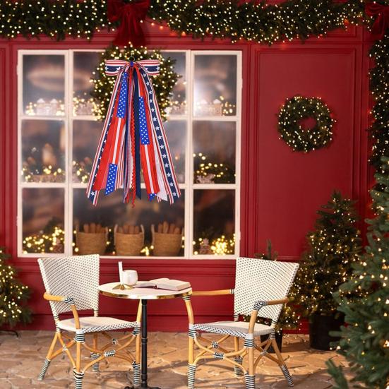 Patriotic Wreath Sash for Front Door Red White Blue Star Wreath Sash Ribbon Accessories for 4th of July Memorial Day Yard Porch Decor