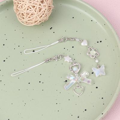 Y2K Cell Phone Strap Clear Butterfly Phone Chain Sweet Bowknot Mobile Phone Lanyard For Girls Anti Lost Keychain