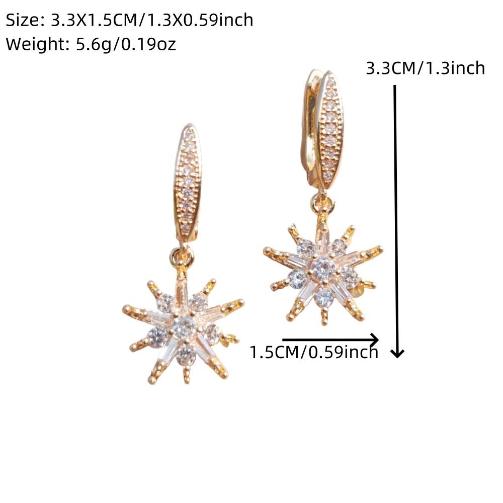 1 Pair Stylish Zircon Snowflake Dangle Earrings for Women Daily Jewelry Christmas Party Accessories