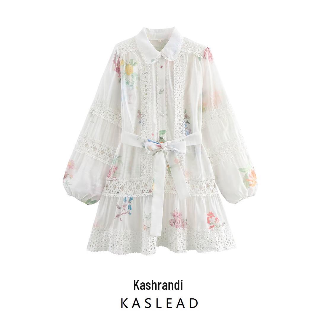 

2025 Spring Women s Fashion: European & American Style Lace Patchwork Print Dress L