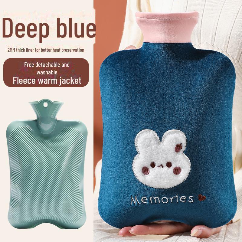 Plush Rabbit Fur Water-Filled Hand Warmer Bag - Thickened PVC Cartoon Design