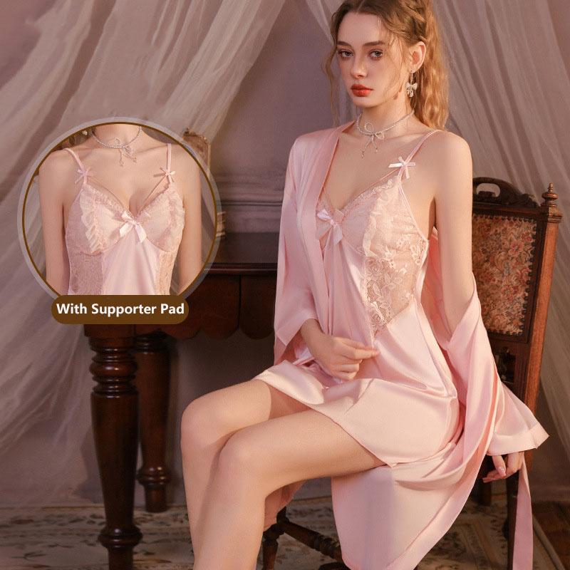 New Elegant French Style Pure Passion Strapless Pajama Set with Supporter Pad Women's Nightwear Set Lace Style Strapless Nightgown for Home