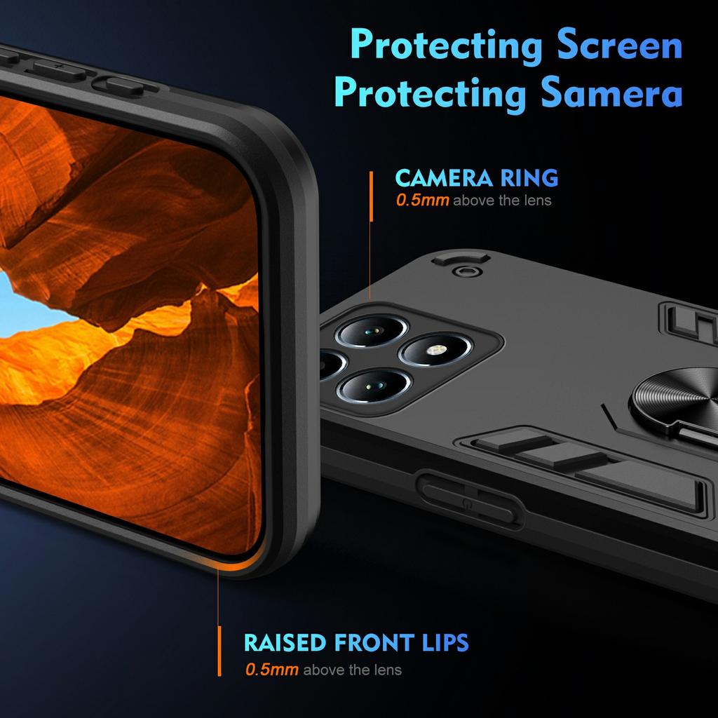 For Xiaomi 14T Pro Case PC+TPU Drop Defend Phone Cover with Ring Kickstand