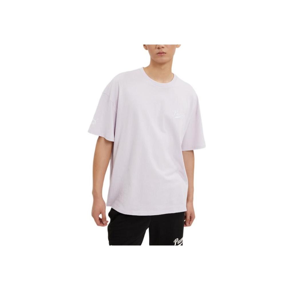 Puma Solid Color Logo Print Round Neck T-Shirt Men Tops Light-Pink 537874-17