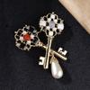 Double Key Pearl Brooch Enamel Drop Oil Alloy Design Women's Pin Exquisite Hypoallergenic Luxury Long-lasting Color Accessory