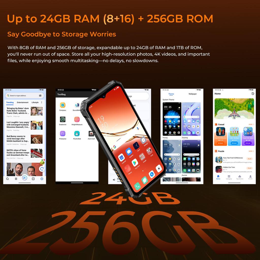 OUKITEL G6 Cellphone 24GB+256GB 6.52" Display 64MP 10600mAh Android 16 Smartphone