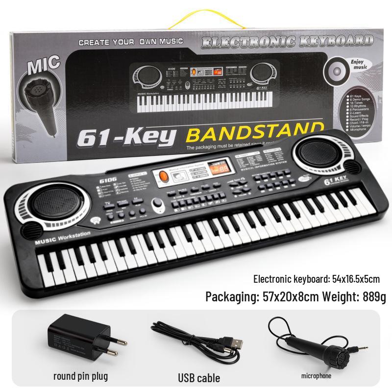 61-Key Children's Electronic Keyboard with Microphone - Educational Musical Toy Piano with Power Supply