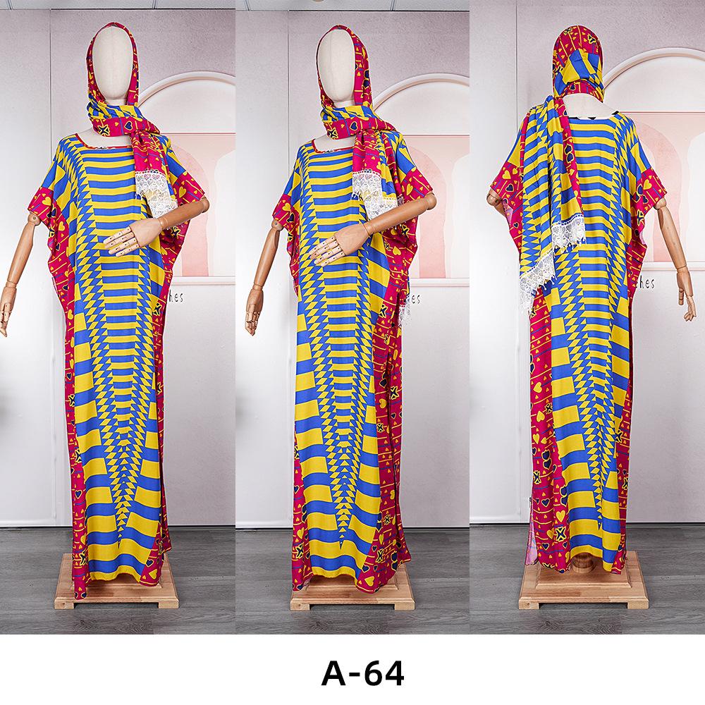 Color Block Chiffon Dress with Headscarf - Plus Size African Muslim Women's Long Robe