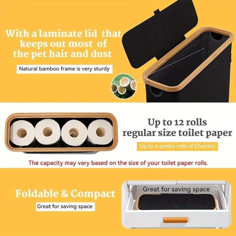 Toilet Paper Basket with Lid Large Capacity Easy To Install Toilet Paper Storage Organizer Multi-purpose Toilet Paper Holder