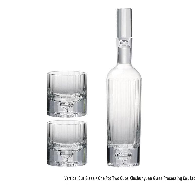 Hand-Carved Glass Whiskey Decanter Set