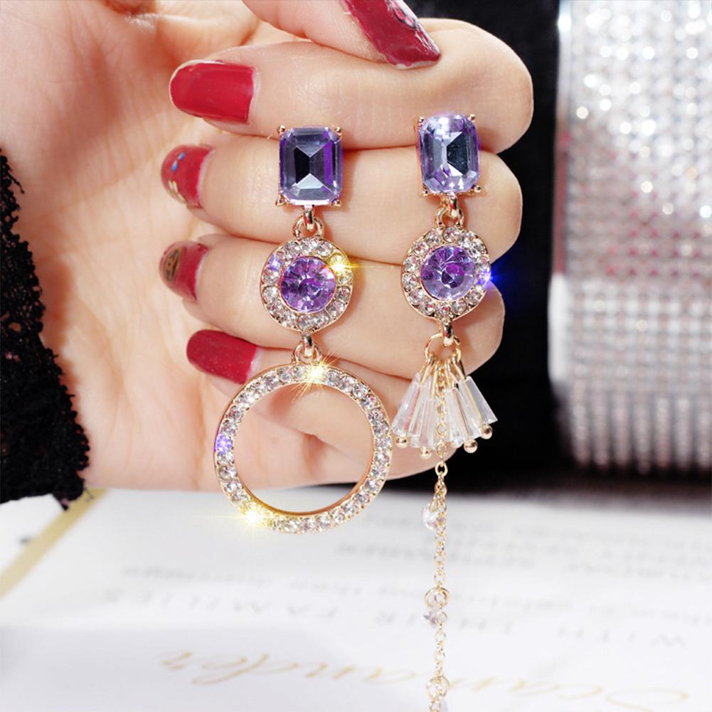 Women Long Silver Needle Asymmetric Ring Earrings Tassel Earrings