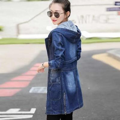 S-4XL Damen mittellange Jeansjacke, lockerer Frühlings- und Herbst-Stil, modisch, schlank, Übergröße, Denim-Trenchcoat, Jeansjacke, Oberteil